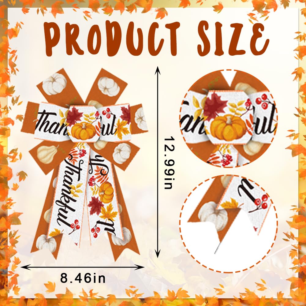 Hying 2 Pieces Fall Bows for Wreath, Thanksgiving Wreath Bows Orange White Burlap Bow Autumn Harvest Pumpkins Craft Bow Holiday Farmhouse Bows for Front Door Wall Happy Fall Thanksgiving Decorations