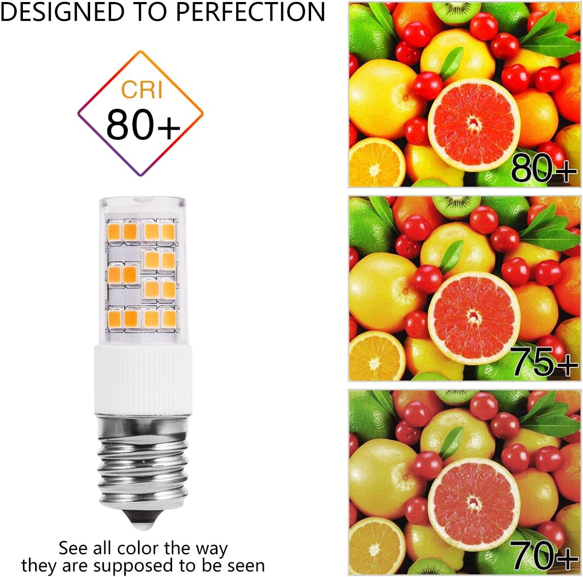 LED Light Bulbs E17 Base 60W Equivalent, JandCase 6W, 600lm, 33000K, Bulbs for Ceiling Fan, Not Dimmable, 2 Pack