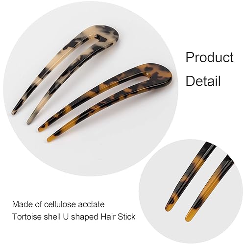 Miniatura 3 de OIIKI Paquete de 4 horquillas de pelo en forma de U de acetato de celulosa, horquillas y palos para cabello largo, 2 puntas, para mujeres y niñas