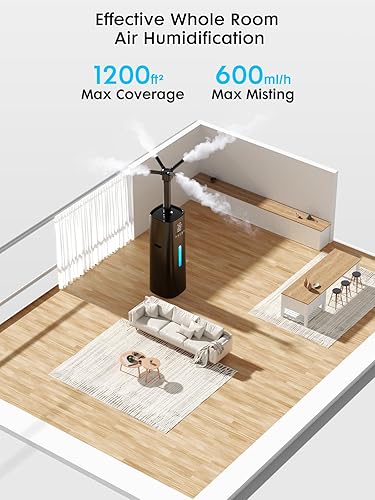 Miniatura 2 de Humidificador de 15L4 galones para habitación grande, niebla de 20.3 fl ozh, cobertura de 1200 ft, control de humedad automático, tiempo de
