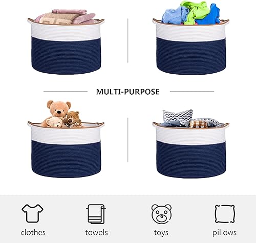 Miniatura 5 de SAILARY Cesta tejida de cuerda de algodón tamaño XX grande de 20 x 20 x 13.5 pulgadas, para decoración del hogar, cubos y cajas de almacenamiento de