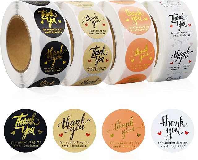 4 Rolls 2000 Pieces 1 Inch Thank You Round Stickers Thank You Label Stickers Thank You for Supporting My Small Business Stickers Thank You for Envelope Greeting Cards Packing Supplies
