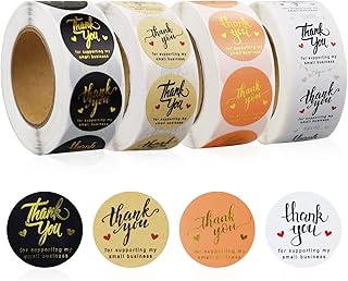 2000 Pieces/4 Rolls 1 Inch Thank You Round Stickers Thank You Label Stickers Thank You for Supporting My Small Business Stickers Thank You for Baking Packaging, Envelope Seals,Packing Supplies