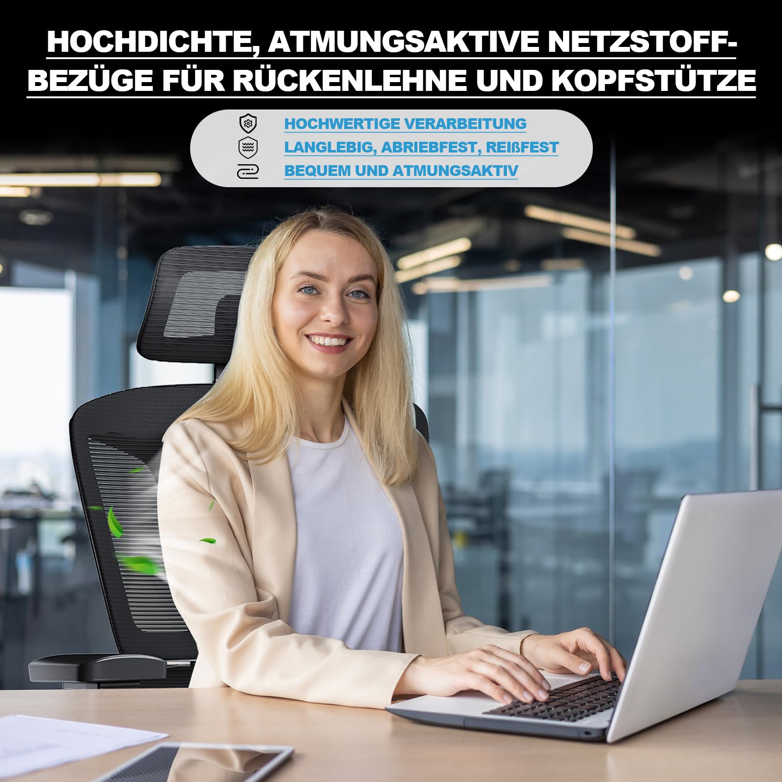 MELOKEA Bürostuhl Ergonomisch, 4D-Armlehnen, Verstellbare Sitztiefe, 4-Stufen Neigung, 3D-Kopfstütze, Gummirollen, Hohe Rückenlehne, Lordosenstütze, Langes Sitzen, Office & Gaming, Bürostuhl 200KG