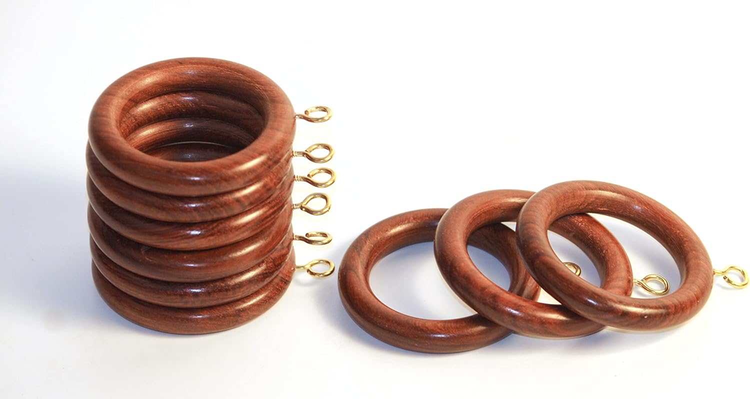 Handmade Wood Drapery Rod Rings, Wooden Curtain Rings for Window and Door Decoration, Curtain Rod Rings, Inner Dia 1.75 Inch and Outer Dia 2.5 Inch Natural Rosewood (Pack of 24)
