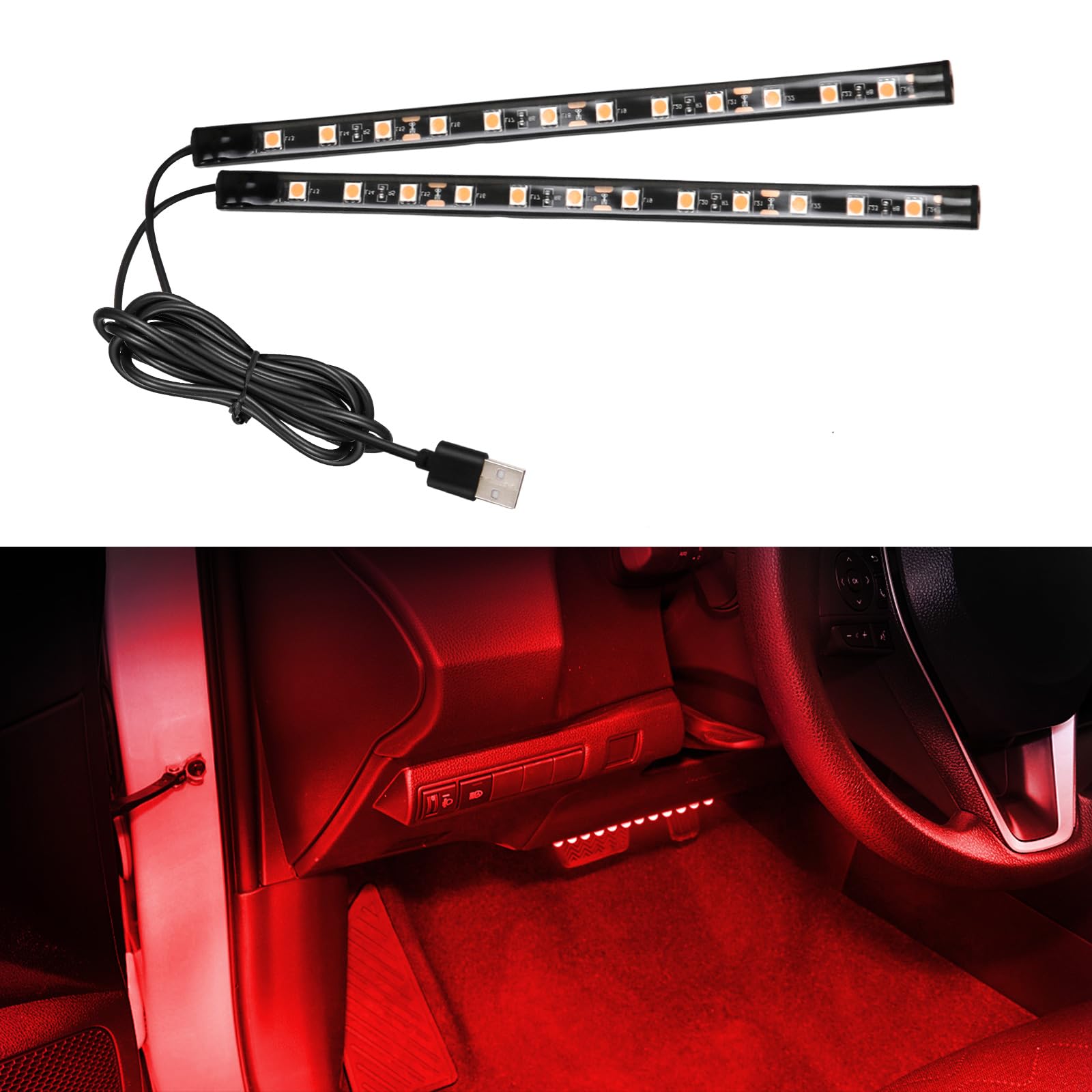 Tira de luz LED para coche con puerto USB de 12V y 24 luces interiores 7