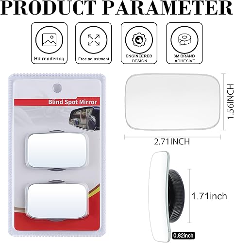 Miniatura 3 de LivTee Espejo de punto ciego para coche, Espejo lateral rectangular de cristal HD sin marco convexo reutilizable, Espejos retrovisores de ángulo
