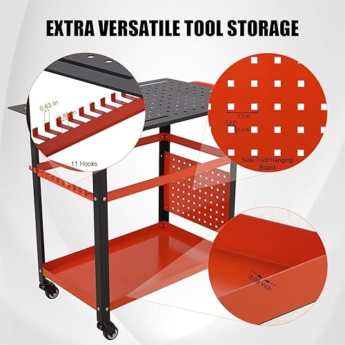 Miniatura 6 de Banco de trabajo resistente de 36 pulgadas y 3 niveles, banco de trabajo rodante de 1200 libras, parte superior de madera de goma con agujeros de