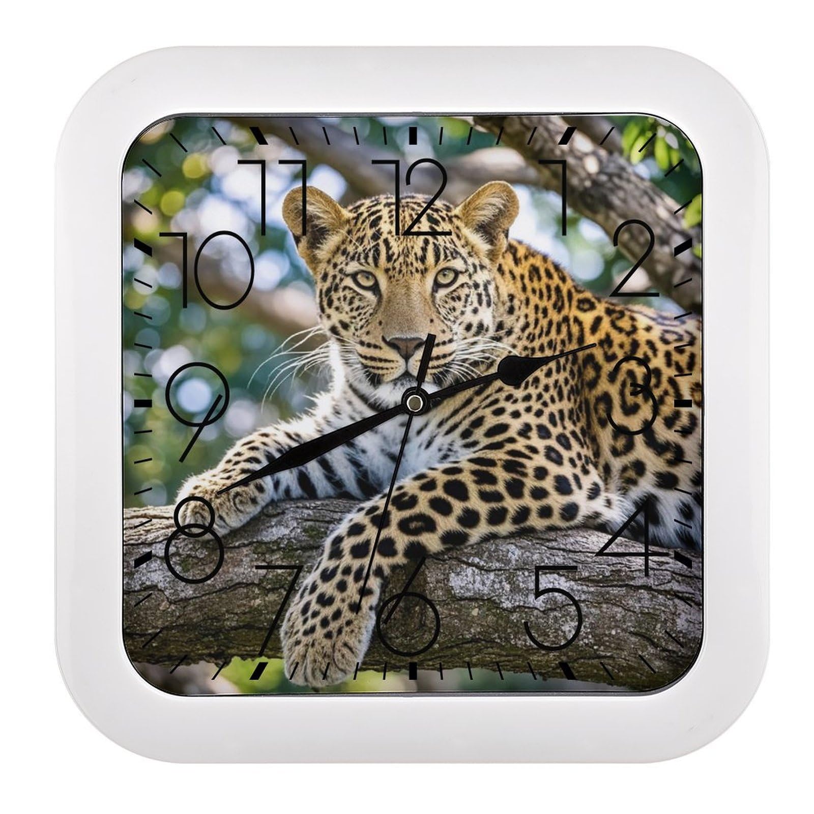 LZQPOEAS Leopard Wall Clock Modern Square Clocks Silent Non Ticking Wall Clocks Battery Operated Small Analog Decorative Wall Clocks for Bedroom Living Room Office Home Gym