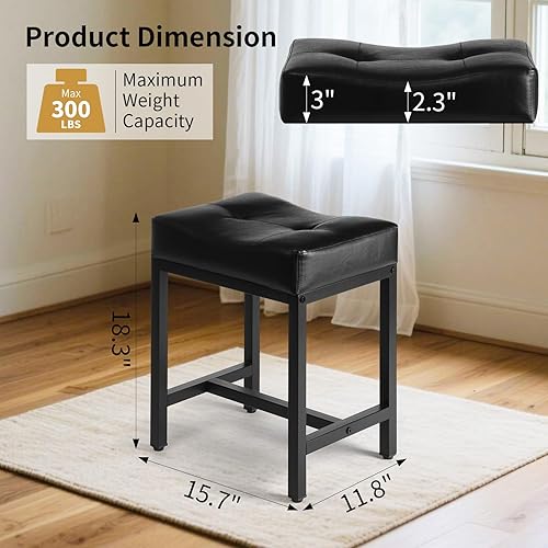 Miniatura 2 de Taburete de tocador, taburete de maquillaje con pata de metal, reposapiés otomano de piel sintética en forma de U, sillas cuadradas pequeñas debajo