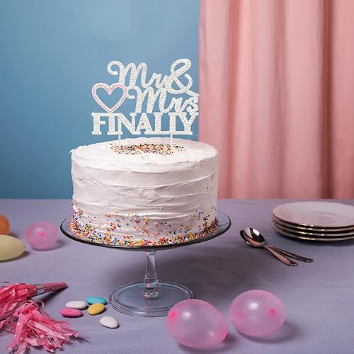 Miniatura 5 de Finally Mr & Mrs - Decoración de pastel de diamantes de imitación de boda plateada y rosa, perfecta para despedidas de soltera, compromiso, bodas,