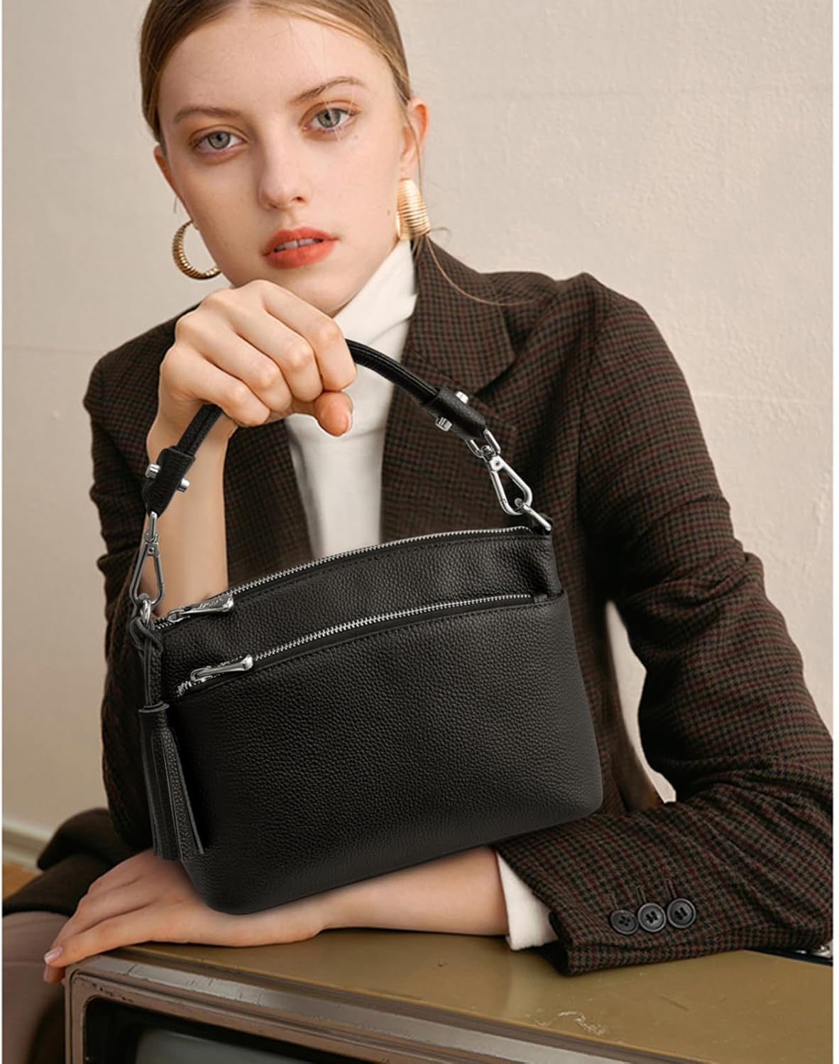 S-ZONE Small Genuine Leather Top Handle Handbags for Women Shoulder Bag Crossbody Purse - Image 2