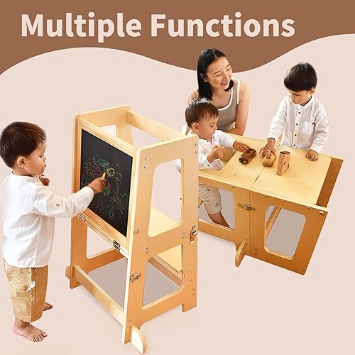 Miniatura 2 de MOOB Taburete de cocina para niños, taburete de madera para niños, taburete de aprendizaje de altura de mostrador para niños, ayudante de cocina con