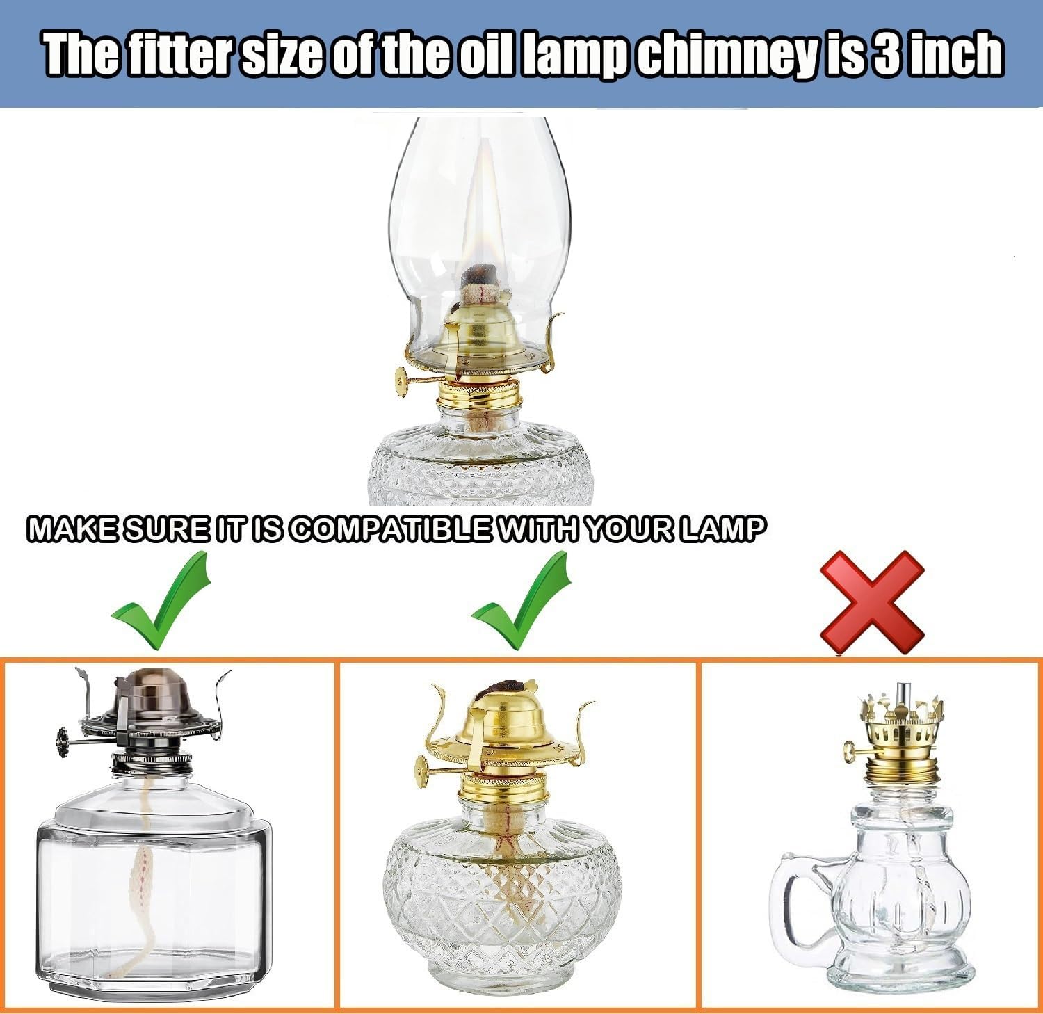 Oil Lamp Chimney Replacement,3 Inch Base x 10 Inch Tall Kerosene Lamp Globe,Clear Glass OilLamp Globe,Hurricane Lamp Globes Shade Cover,Glass Chimney For Oil Lamps For Indoor Use Oil Lamp Parts
