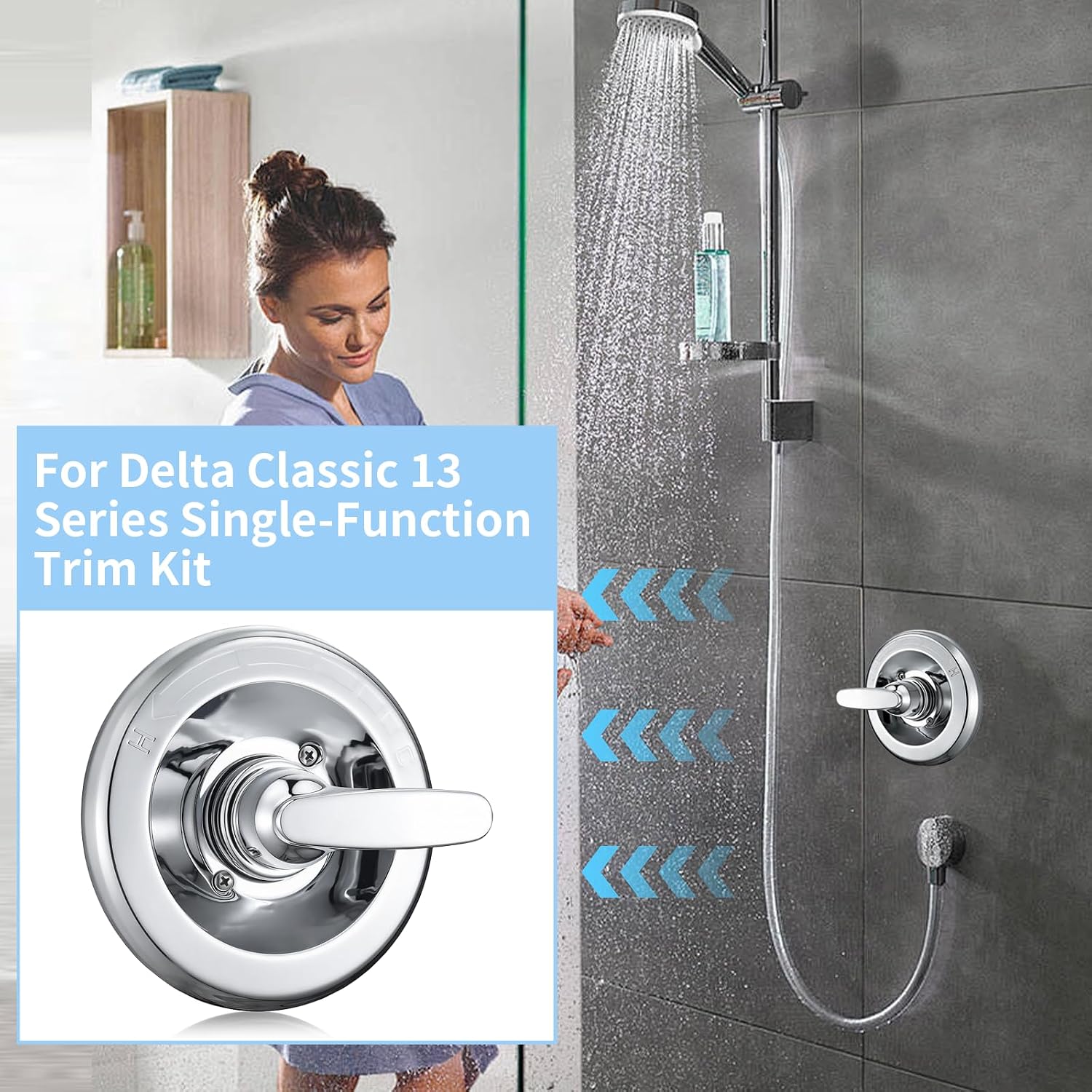 BT13010 Shower Handle Replacement for Delta Classic 13 Series Single-Function Trim Kit with RP46074 Valve Cartridge, Fits MultiChoice R10000 Valve Series, Chrome