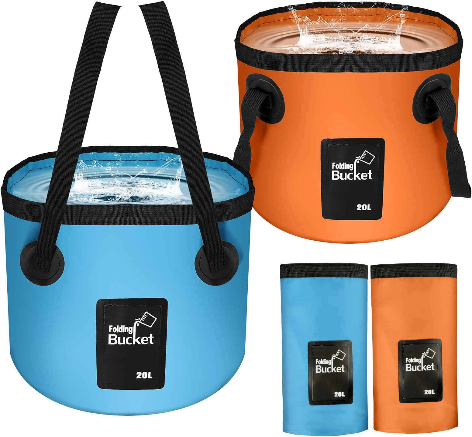 2 Pack Collapsible Bucket，Handy Portable Folding Bucket with Handle Water Container，5 Gallon Collapsible Wash Basin for Travel Friend Hiking Travel Fishing Camping Gardening Boating Foot Bath Beach