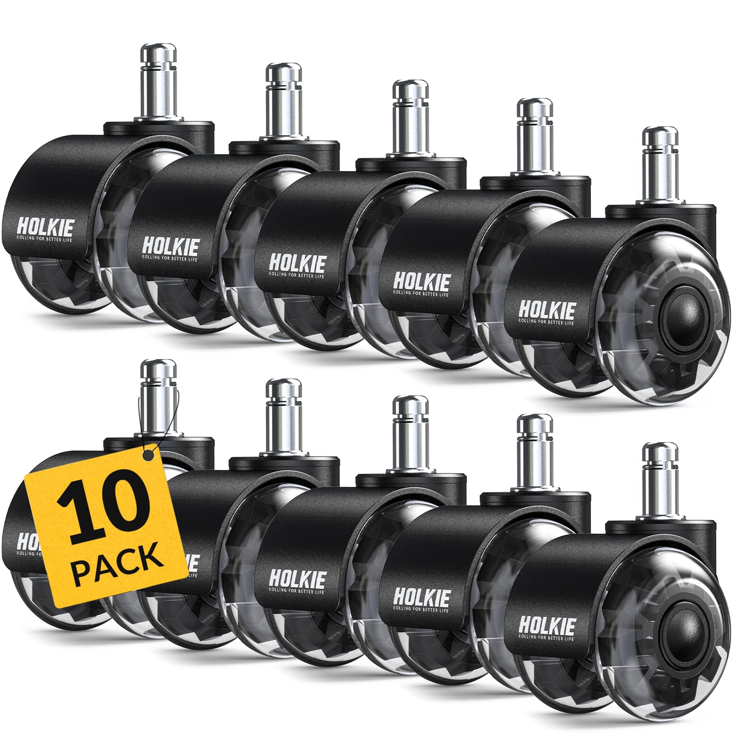 HOLKIE Office Chair Wheels 11x22mm Universal Fit 2 Inch 10 Pack Castors Replacement, Black Dual Rubber Smooth & Silent Chair Casters Wheels-Set of 5 For Hardwood Carpet Floors Computer Gaming