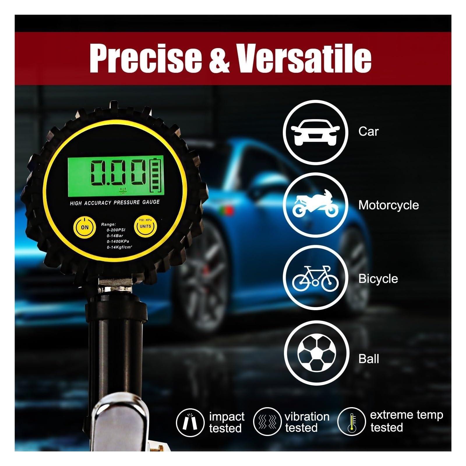 Manómetro de neumáticos Medidor De Presión De Neumáticos E Inflador Digital, Medidor De Inflado De Neumáticos De 200 PSI, Accesorios De Herramientas De Aire For Inflador De Neumáticos De Alta Resisten