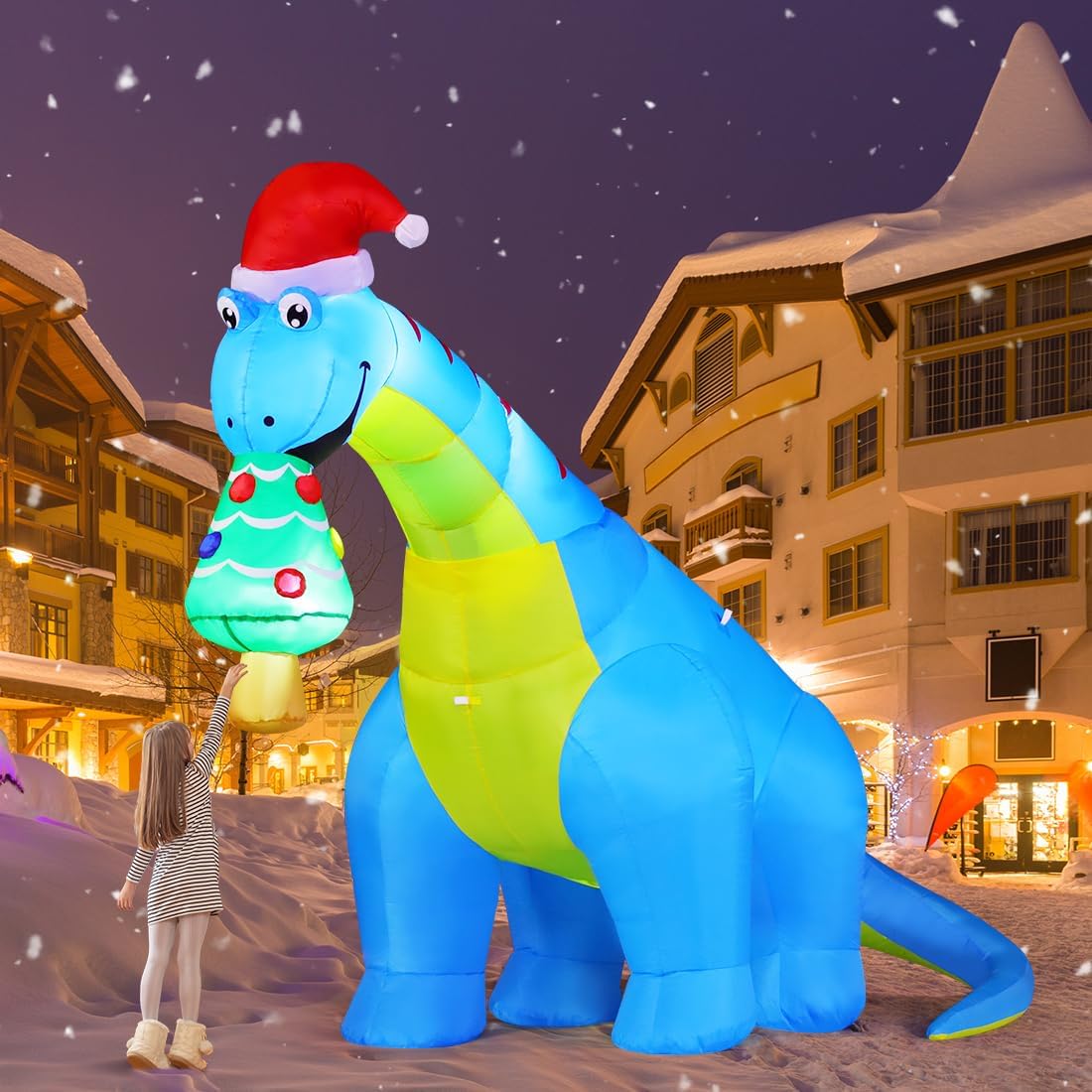 COMIN 10FT Christmas Inflatables Outdoor Decorations, Blow Up Dinosaur Eat Christmas Tree Shake Dinosaur with Built-in LEDs for Christmas Indoor Outdoor Yard Lawn Garden Decorations