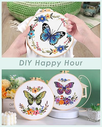 Miniatura 10 de ERKOON Juego de 5 juegos de bordado para principiantes, juego de costura práctico para manualidades, kit de inicio de punto de cruz de hongos, kits