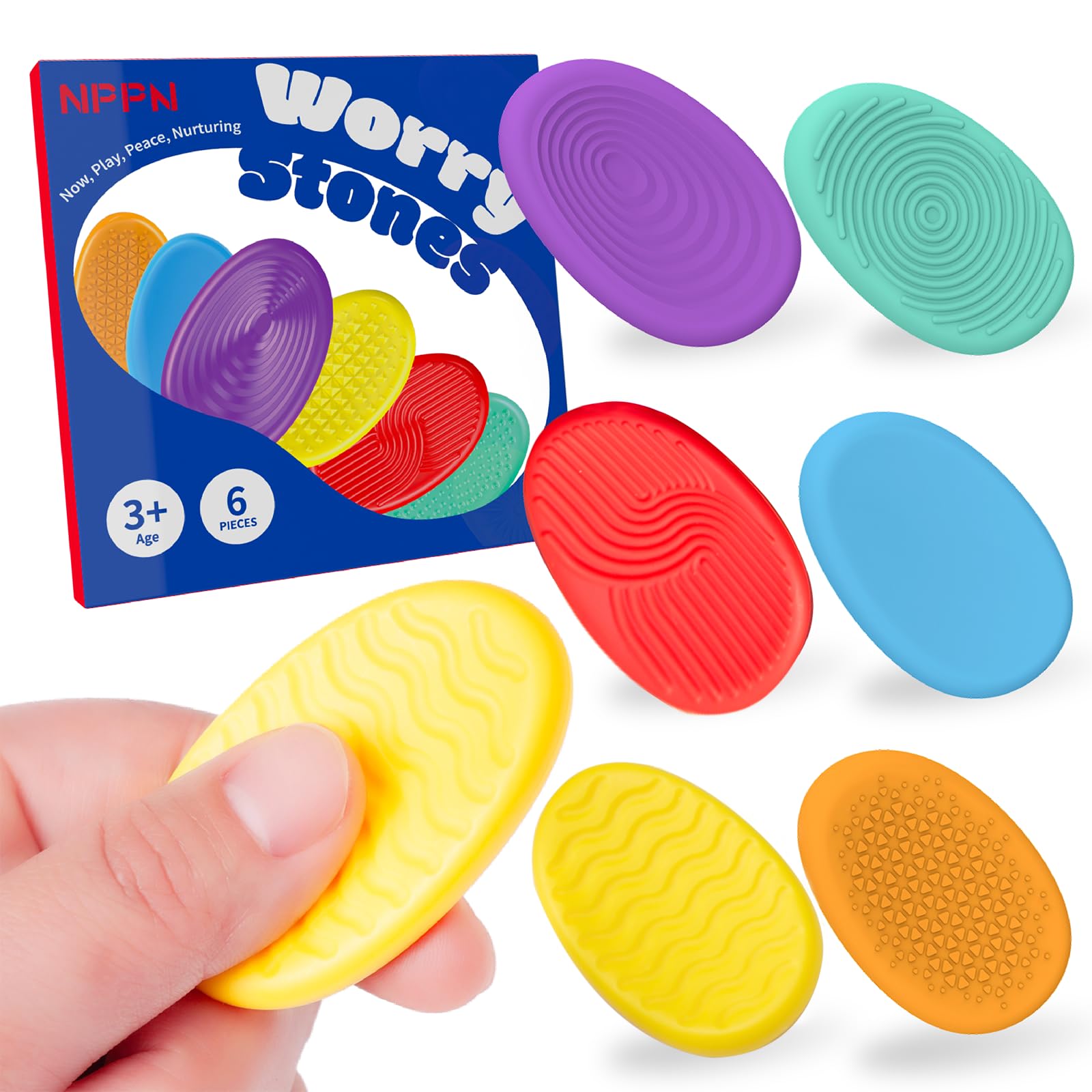 Sensory Fidget Toys for Kids Adults- 6PCS Hard Plastic Worry Stones Sensory Toys for Autism ADHD Quiet Textured Classroom Fidgets for Anxiety Relief Non-Sticky Calming Gifts