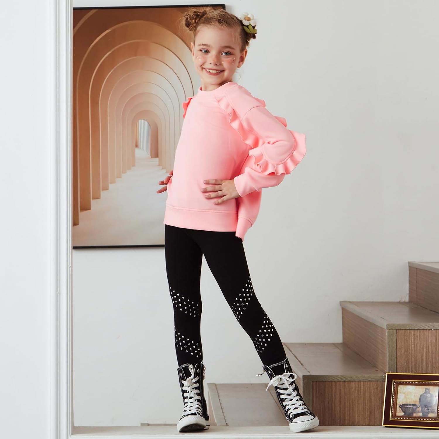 CHILDRENSTAR Girls Ruffles Sweatshirt Long Sleeve Crewneck Cute Pullover Tops Side Slit Fall Spring Clothes For Kids - Image 3