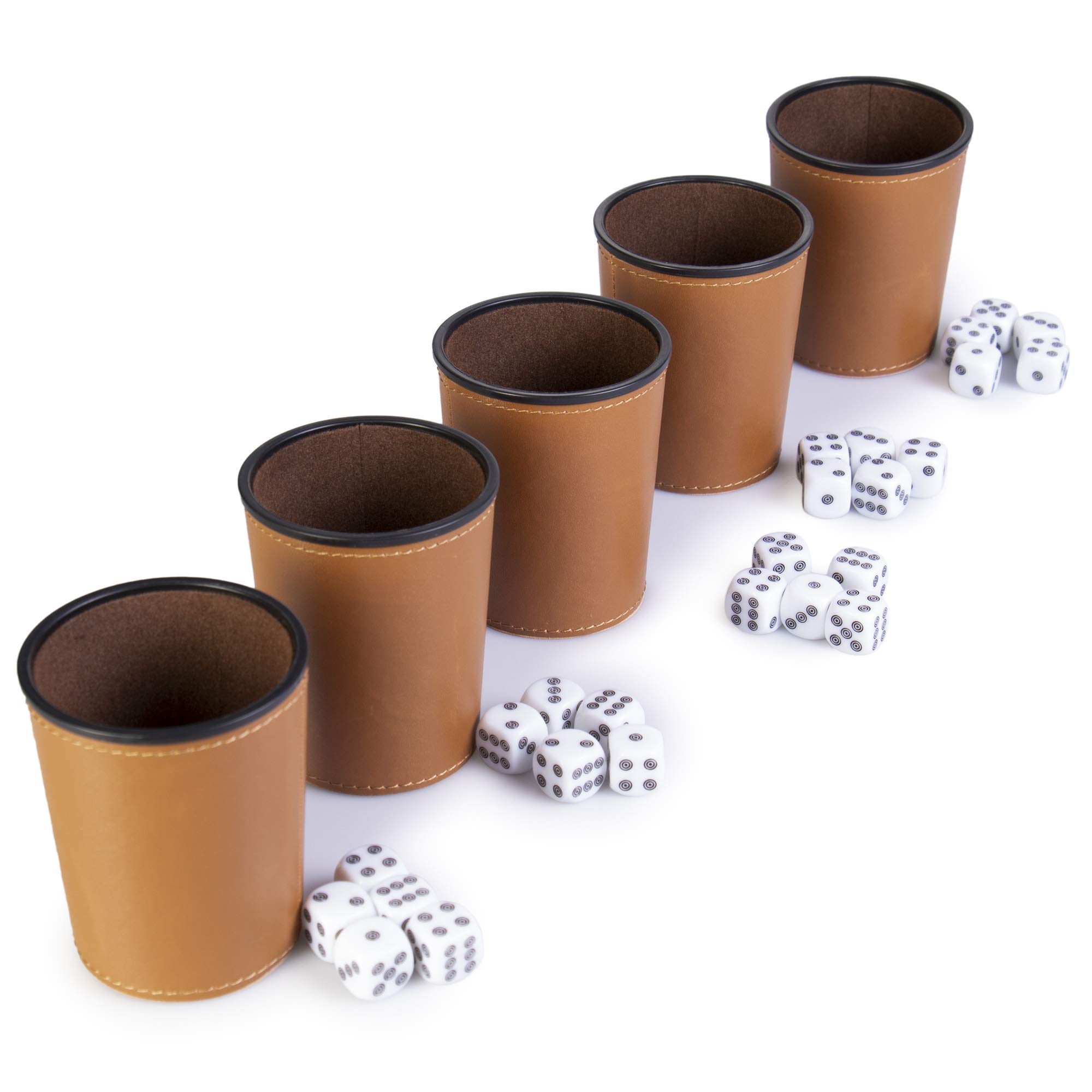 Buy 5 Leather Dice Cups and 25 Bullseye Dice by Bullseye Game Night
