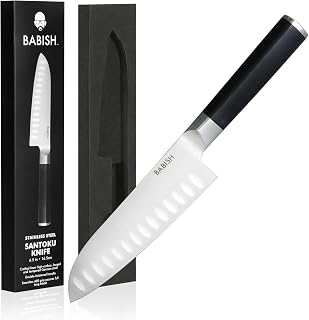 Babish 6.5 Inch Santoku Knife - High-Carbon 1.4116 German Steel, Razor Sharp Full Tang for Precision Slicing