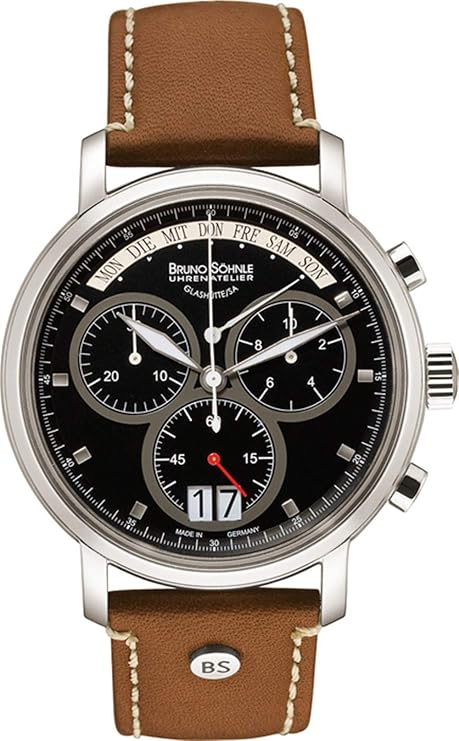 Bruno Söhnle 17-13143-841 Marcato Herren-Armbanduhr, Chronograph, Quarz, Edelstahlgehäuse, Saphirglas, Lederarmband, mit Faltschließe, 10 bar