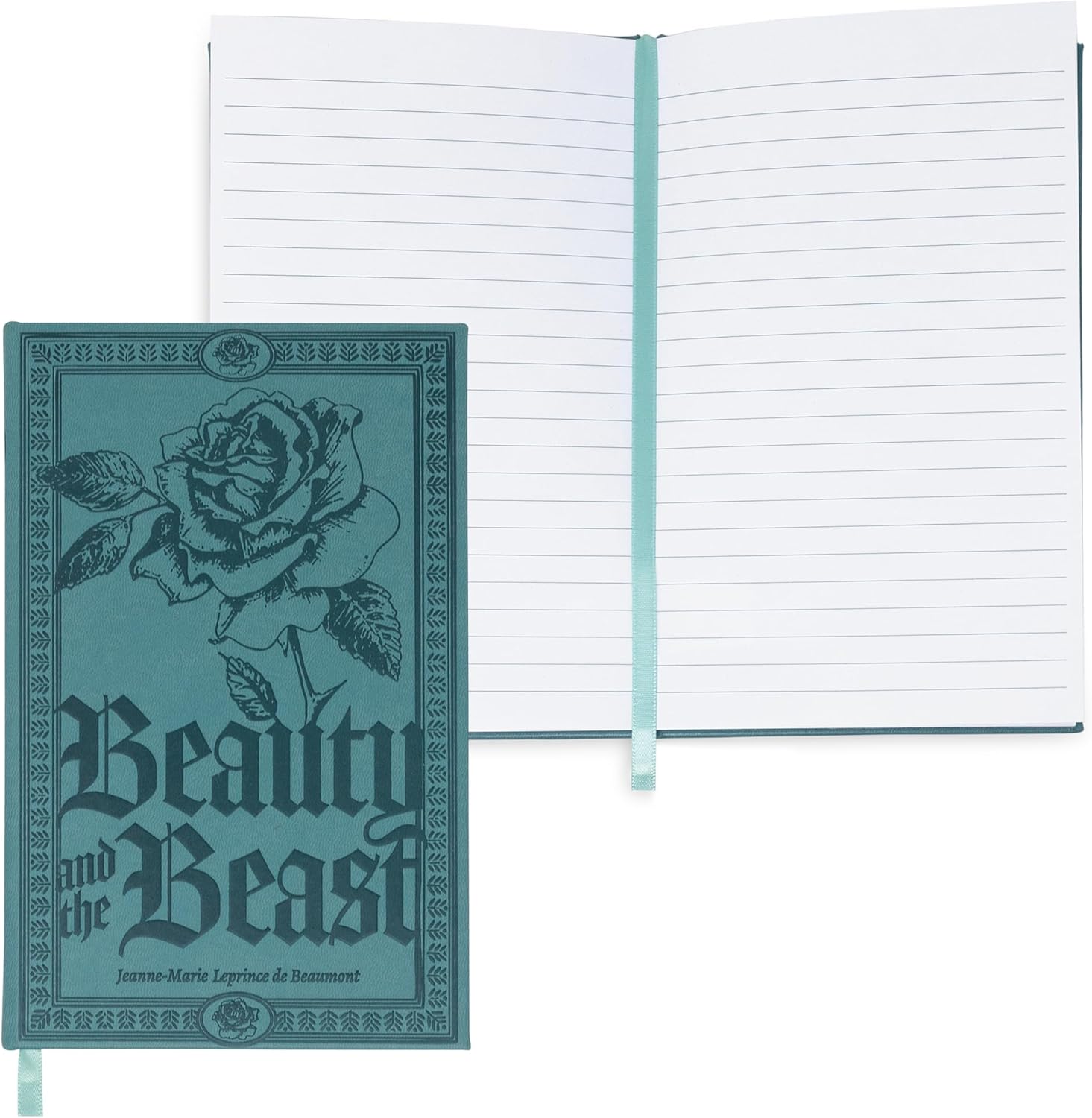 Steel Mill & Co Classic Literature Journal, 8.25" x 5.25", Vegan Leather Notebook with Debossed Cover, Ribbon Bookmark, and Lined Pages, Beauty and the Beast