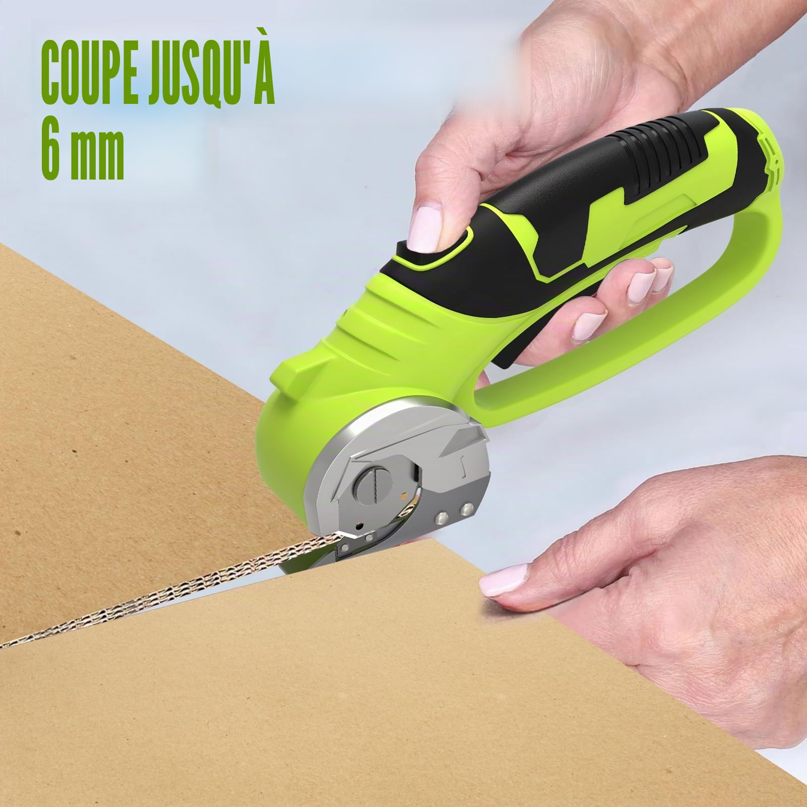 Ciseaux Électriques Sans Fil, Coupe-Boîte Électrique Rechargeable 4V pour Carton, Coupe-Carton Robuste pour Tissu, Cutter Rotatif avec Lumière LED pour Artisanat, Cuir, Plastique ou Tapis – Vert