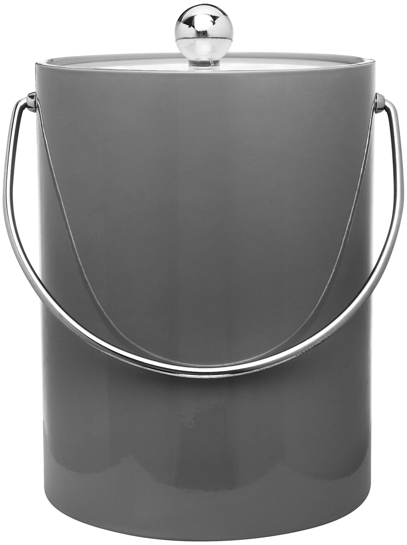 Hand Made In USA Gray Double Walled 5-Quart Insulated Ice Bucket With Ice Tongs & Bottle Opener