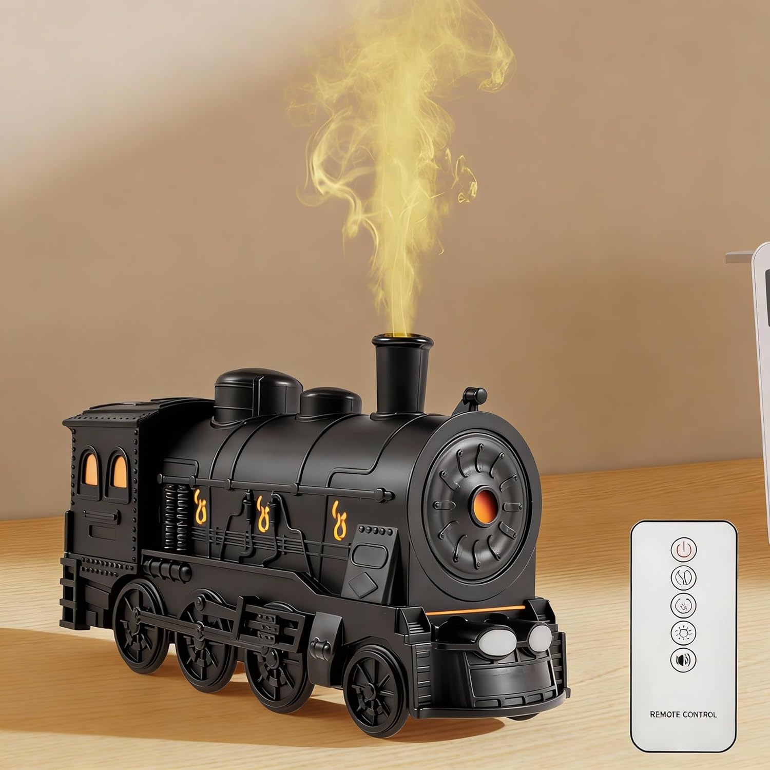 Train Diffuser for Essential Oils 300ml Quiet Cute Vintage USB Mist Steam Train Humidifier with Remote Control Valentine's Day Gifts 7 Color Night Light Aromatherapy for Relaxation Home Decor(Black)