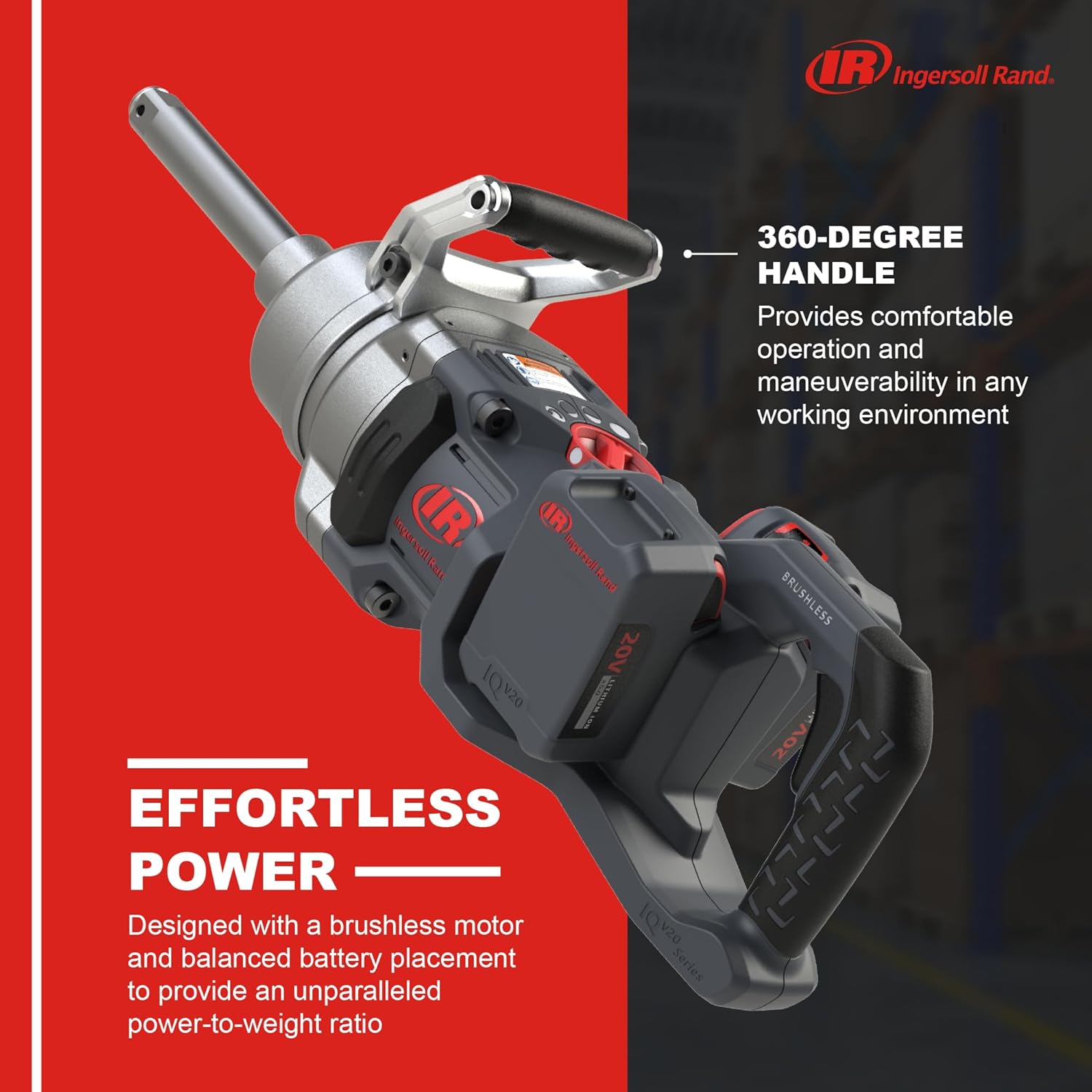 Ingersoll Rand W9691-K4E W9000 Series 20-Volt 1-Inch Cordless Impact Wrench Kit with Charger and 6-Inch Extended Anvil