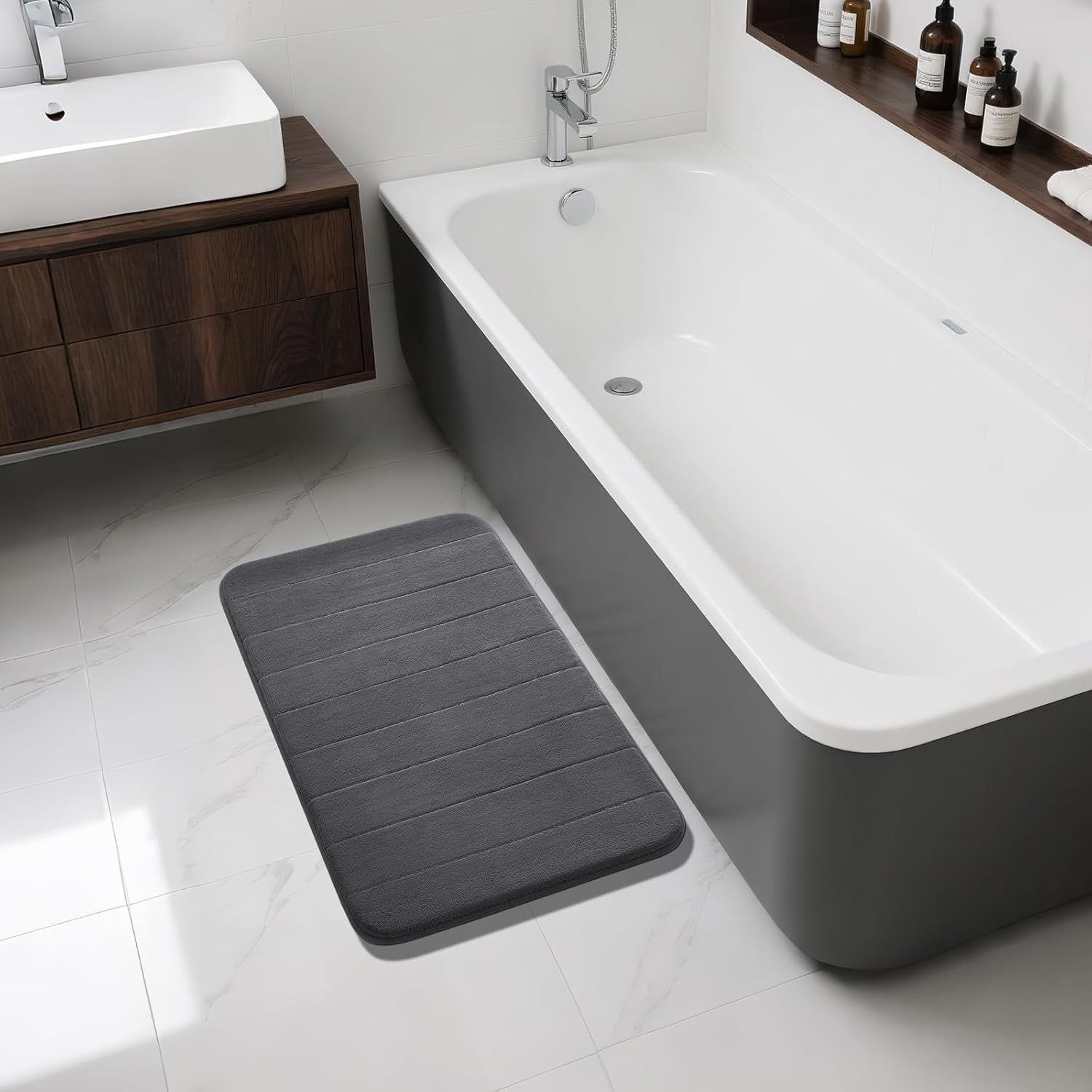 Yimobra Large Bath Mat 36"x24", Super Soft Quick Dry Memory Foam Bathroom Rug, Water Absorbent, Non Slip Backing Machine Washable for Tub Shower, Thick Comfort Support, Dark Gray - Image 7