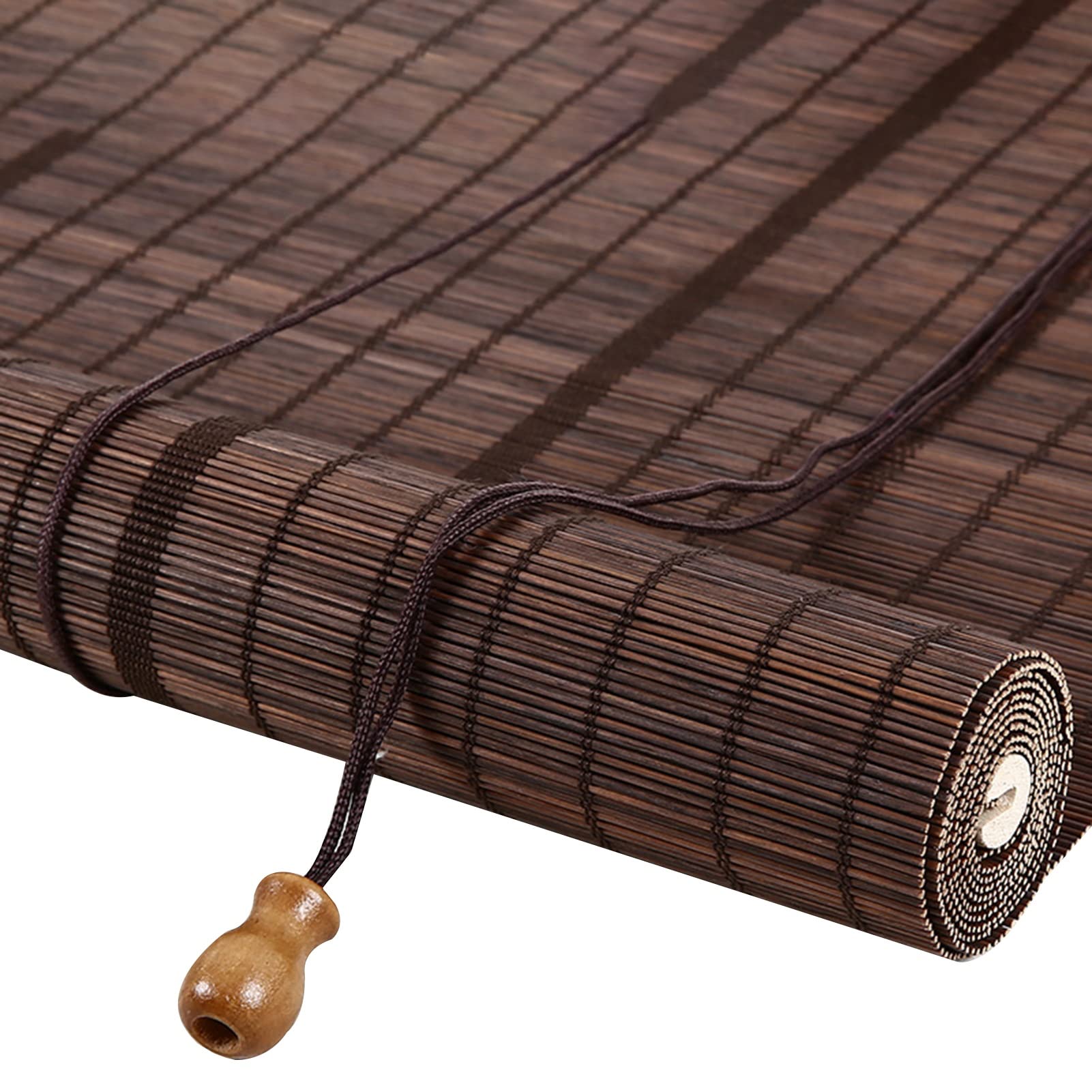 Roller Shades Brown External Wooden Roller Blinds, Sunscreen Drape for Outdoor Garden Gazebo Pavilion, Breathable Wooden Curtain with Hooks& Cord (Size : 145cmx200cm/57inx79in)