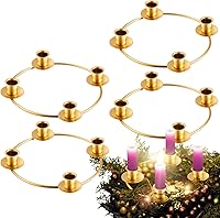 Vista 8 de 6 piezas de corona de Adviento de Navidad, candelabros de Adviento para coronas, anillos de bronce, candelabros de hierro forjado, candelabro