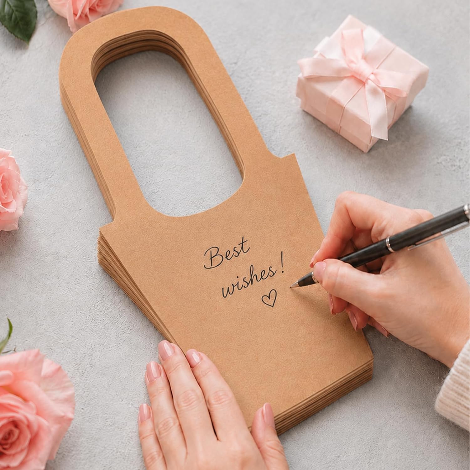Flower Wrapping Paper Bag with Handle Ribbon Sticker 50pc Bouquet Gift Bags image 5