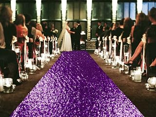 ShinyBeauty Sequin Aisle Runner Purple Glitter Carpet for Wedding & Party , Sparkling Decorative Floor Mat , Elegant Event Walkway (15ft x 2ft,Purple)