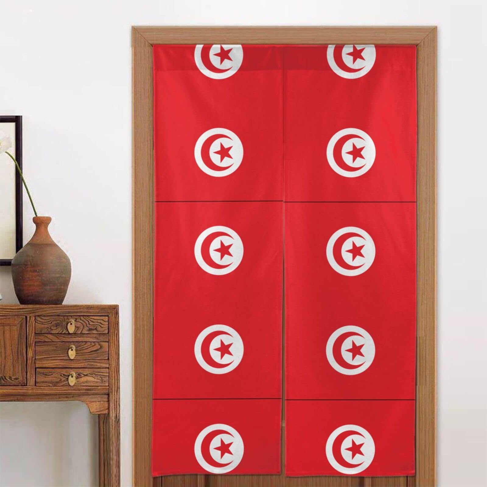 CNTDBU Tunisian flag Door Curtain 34x56 Inch-Room Divider Panel for Privacy, Entryway Screen for Kitchen Bedroom