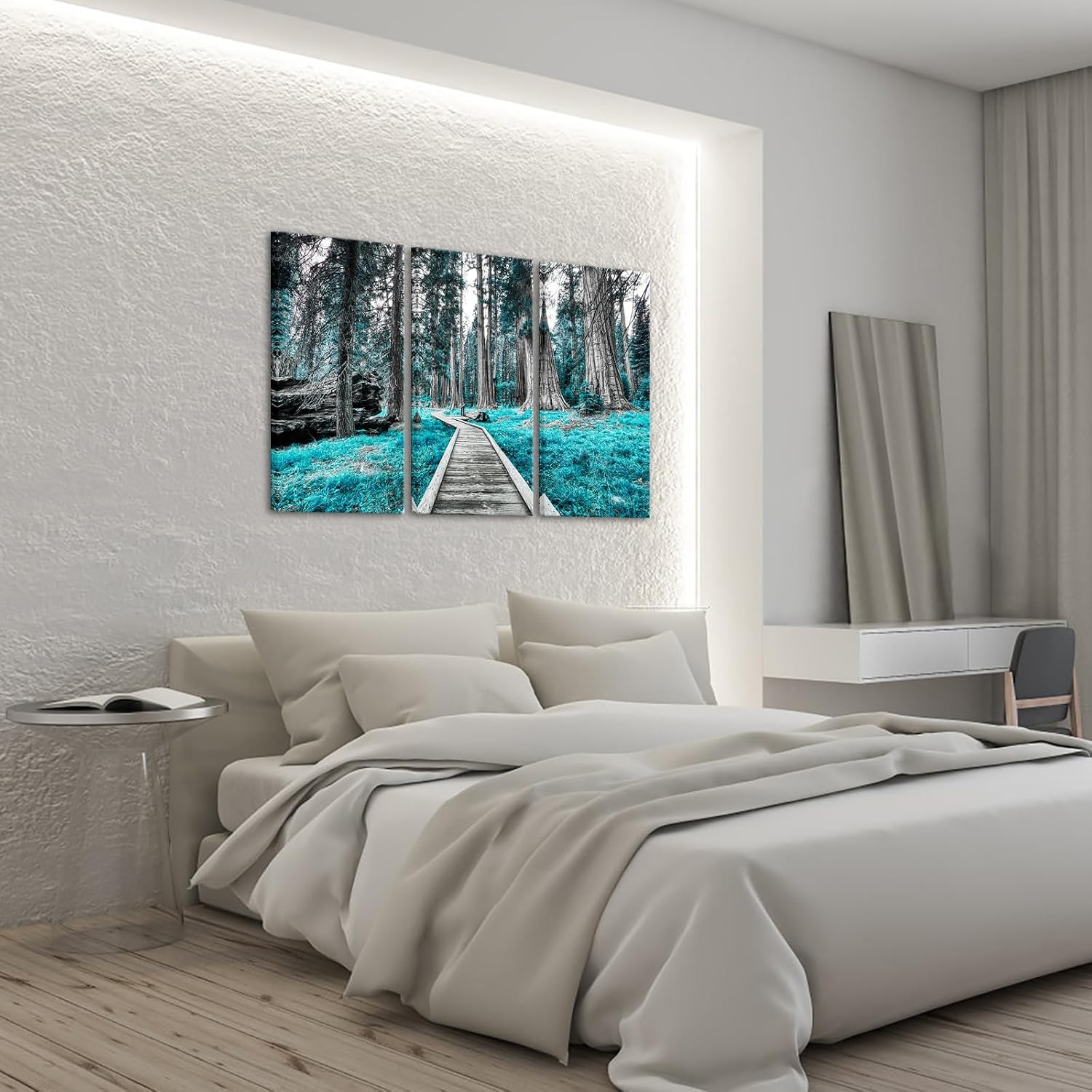 OuElegent Teal Forest Canvas Wall Art The Sequoia National Park Landscape Picture Artwork Giant Sequoias Paiting For Home Living Room Bedroom Decor (Teal)