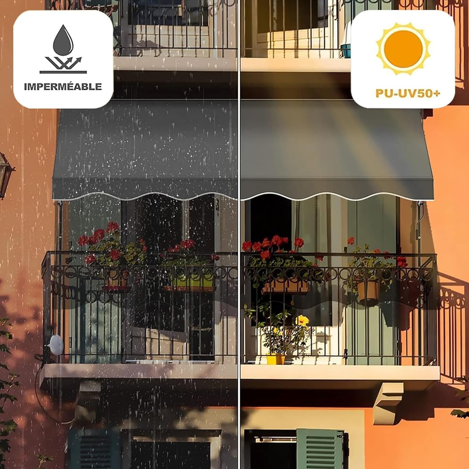 Wasserdichter Markisenstoff, Ersatzmaterial für Balkon, Sonnensegel mit Clip, strapazierfähiger Outdoorstoff, UV-beständiger Stoff