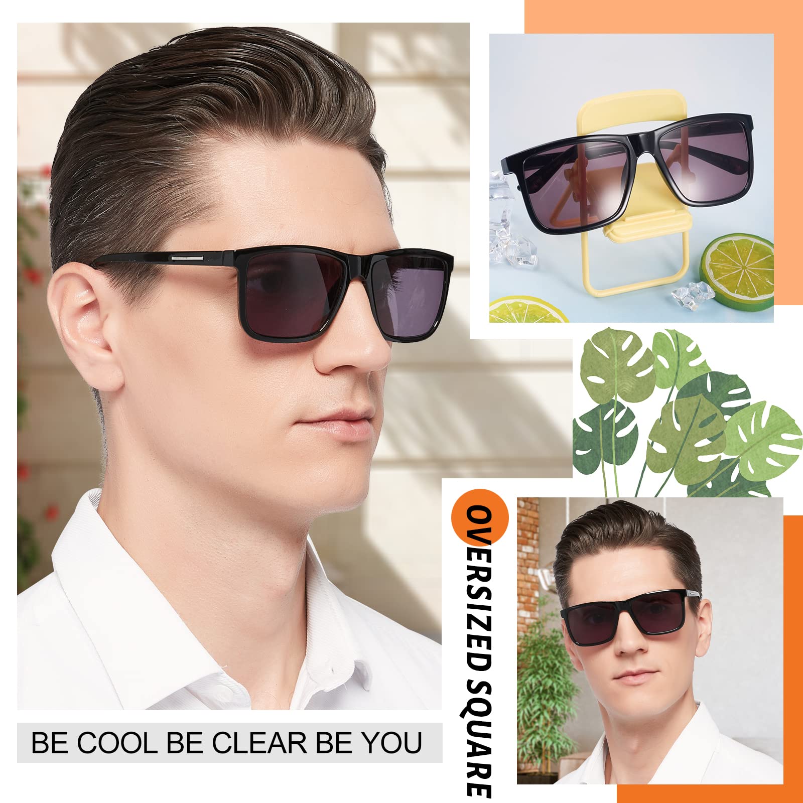 MARE AZZURO Oversized Square Reader Sunglasses +1.25 Men Outdoor Sun Reading Glasses 1.0 1.25 1.5 1.75 2.0 2.25 2.5 2.75 3.0 3.5 (Black, 1.25)