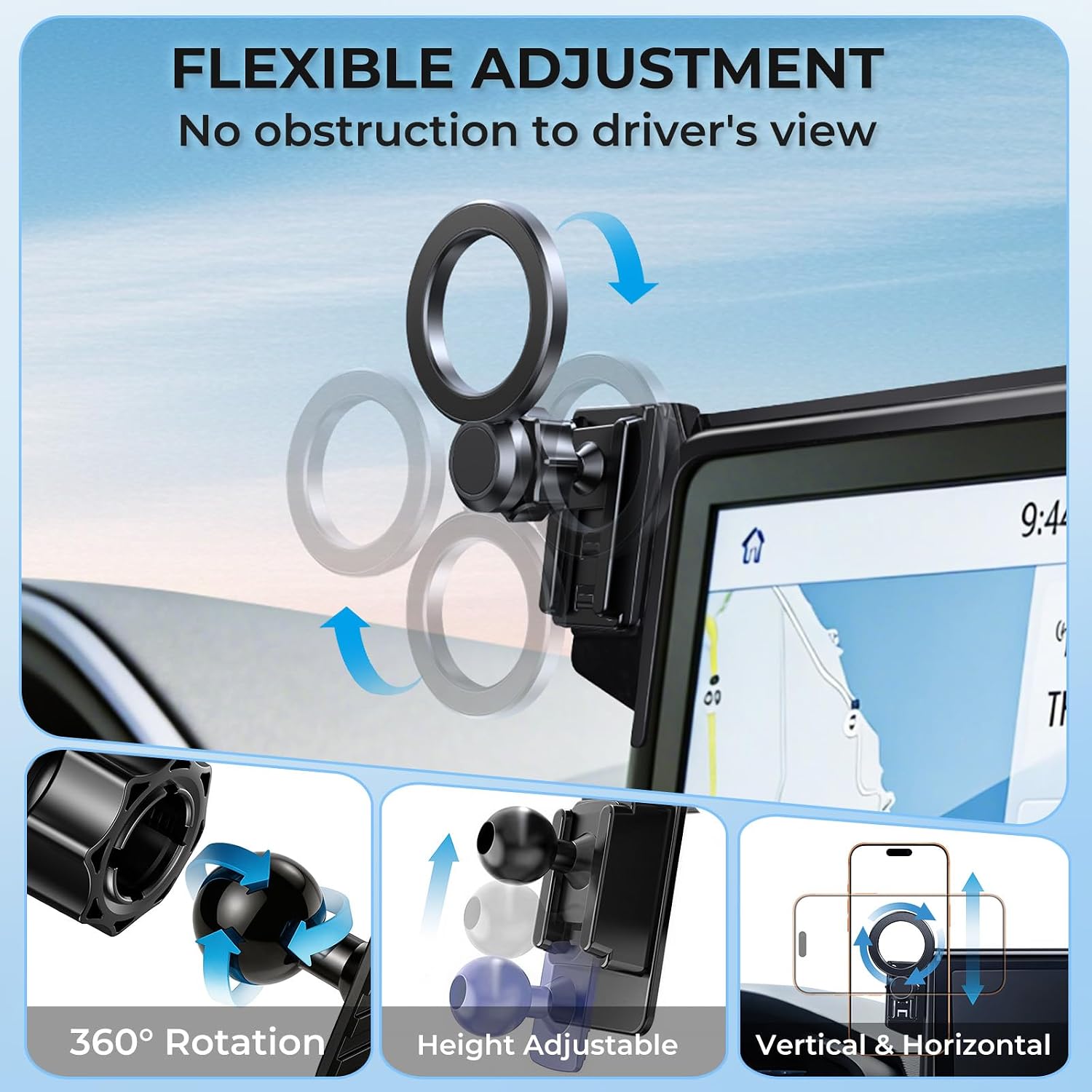 Car Phone Holder for GMC Terrain 2027 2026 2025 with 15-Inch Screen, 360° Rotation Magnetic Cell Phone Mount, Compatible with Magsafe, Does Not Affect Air Vent, Black image 3