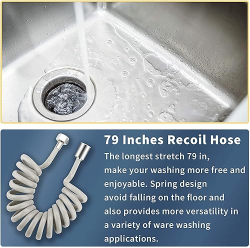 Miniatura 43 de CECEFIN Accesorio de manguera de grifo de cocina, cabezal de repuesto para rociador de fregadero con manguera de acero inoxidable de 4.9 pies, A