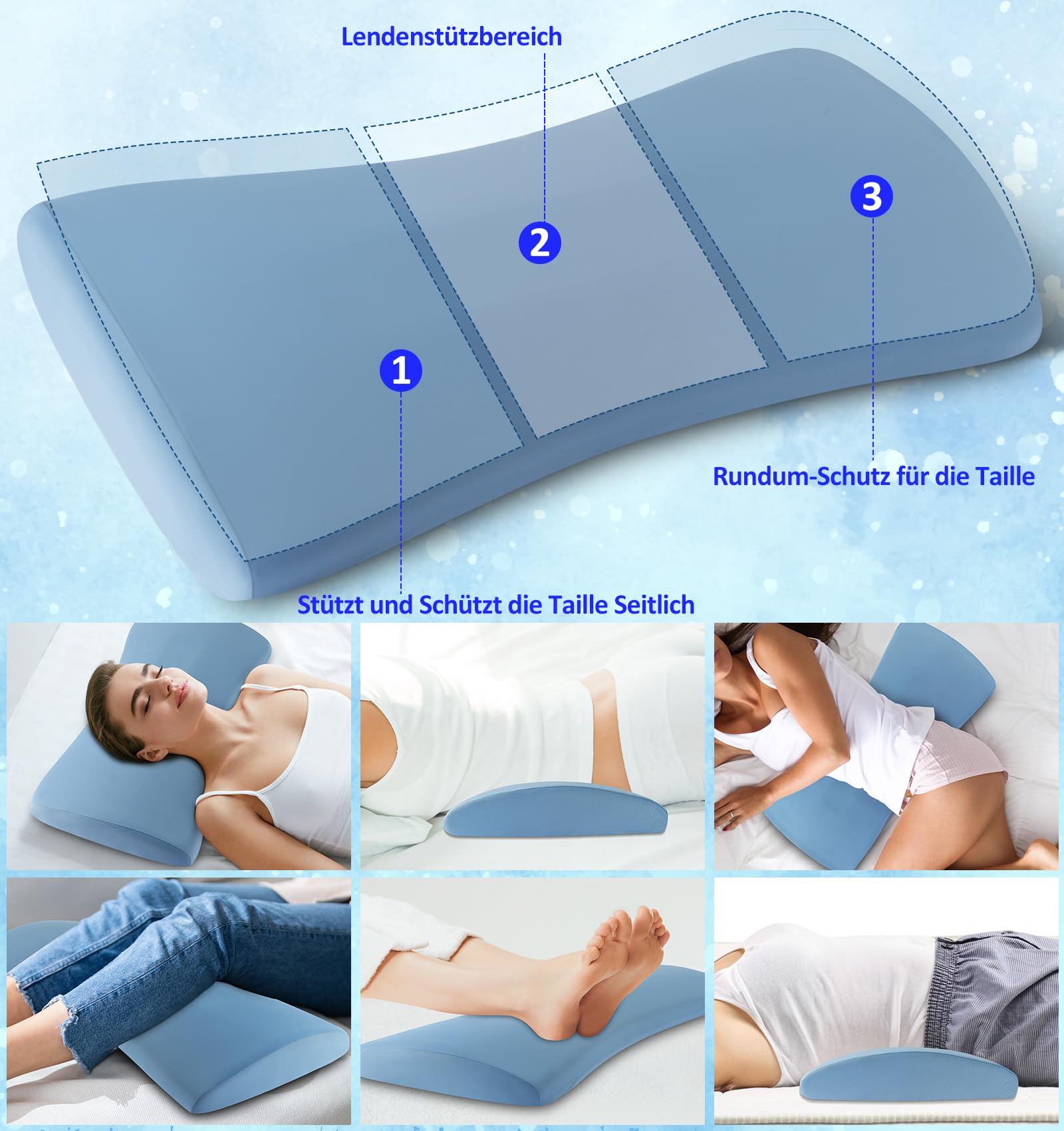 Cuscino lombare ortopedico ergonomico per schiena e lordosi in memory foam per letto e divano - sollievo nella parte bassa della schiena - fodera rinfrescante e rimovibile