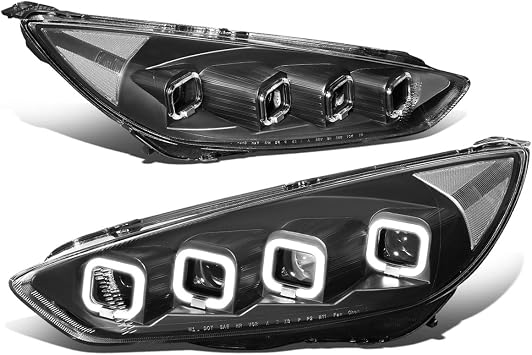 DNA MOTORING HL-LB-T8-FF16-BK-CL1 Square Auto Update LED Effect Sequential Projector Headlight Corner Lamps Compatible with 15-18 Focus, Black