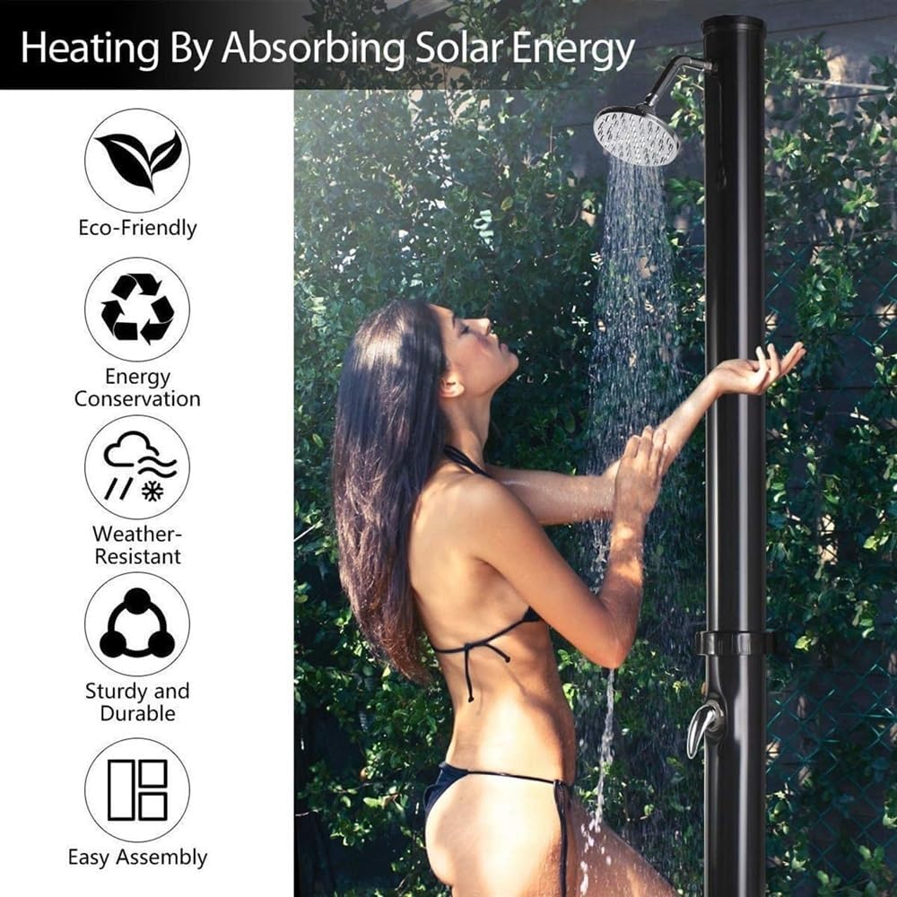 Portable Solar Outdoor Shower,W/Shower Head and Foot Shower Tap, Outside Shower for Poolside Pool Spa Backyard Beach