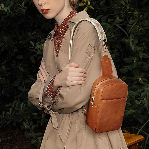 Vista 2 de MoKo Bolso bandolera de cuero vegano, pequeño, informal, desmontable, para mujeres y hombres, senderismo, viajes