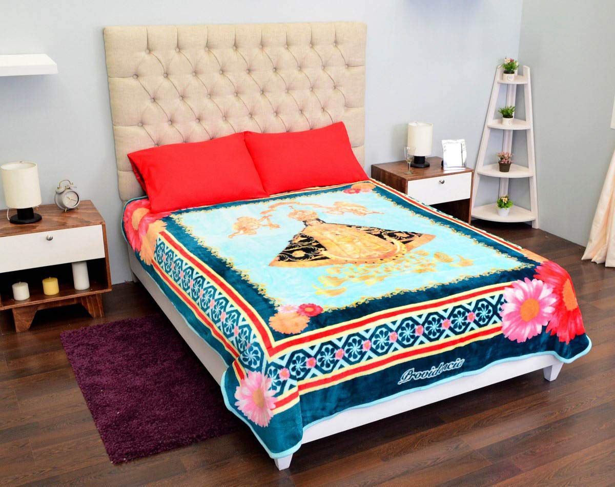 Mexican Blanket Raschel San Marcos Polyester - Cobijas Camping Bed Sofa and Couch Bed Throw Cover (Nuestra Señora de Los Dolores, 74" x 88")